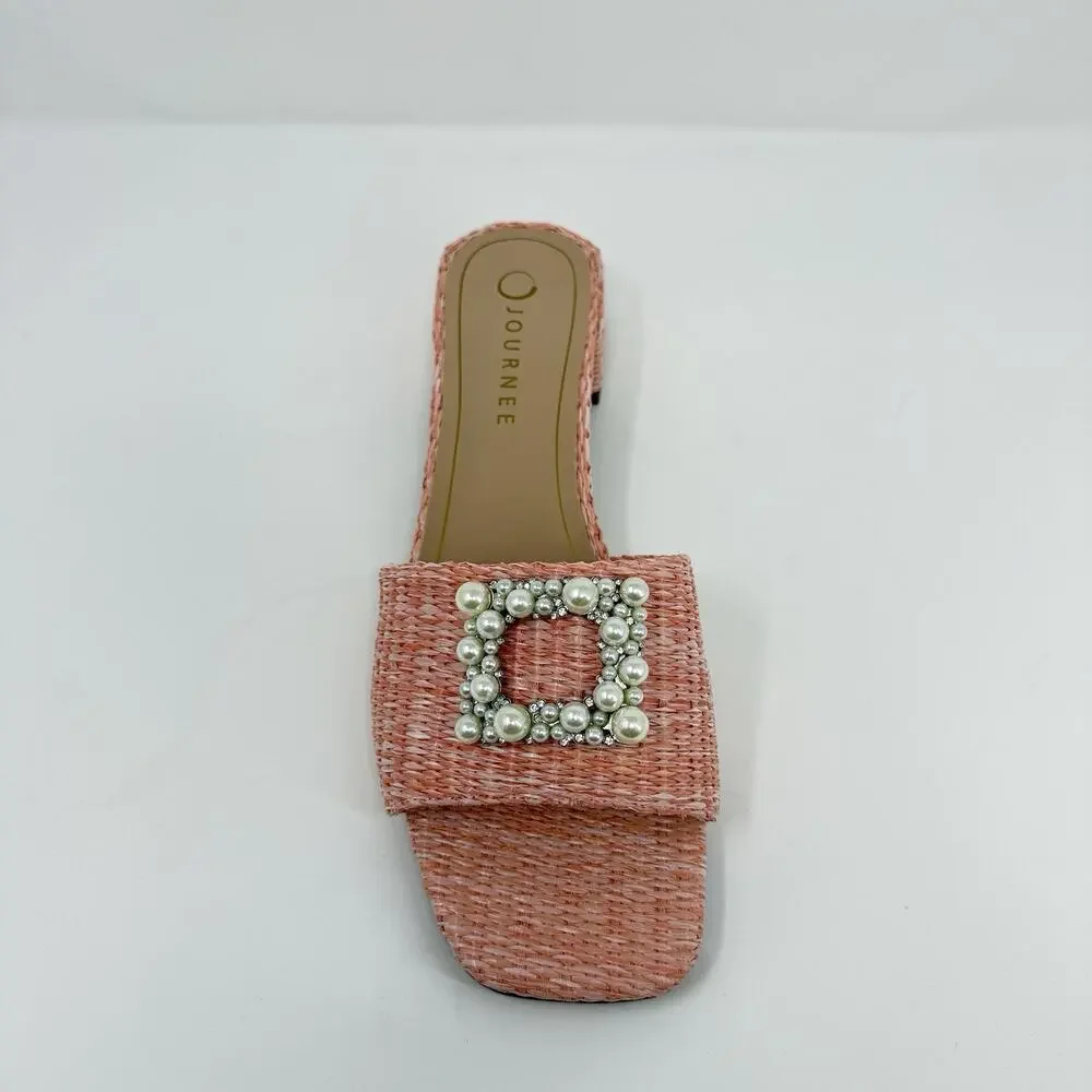 Journee Collection Justina Pink Raffia Slide Sandals Women’s 9.5